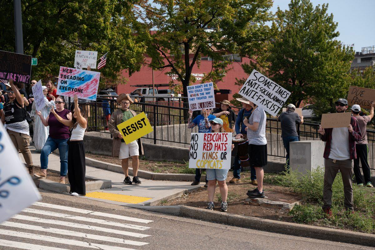 Protesters in downtown Knoxville during the No Kings Protest. Saturday, Oct. 18, 2025.