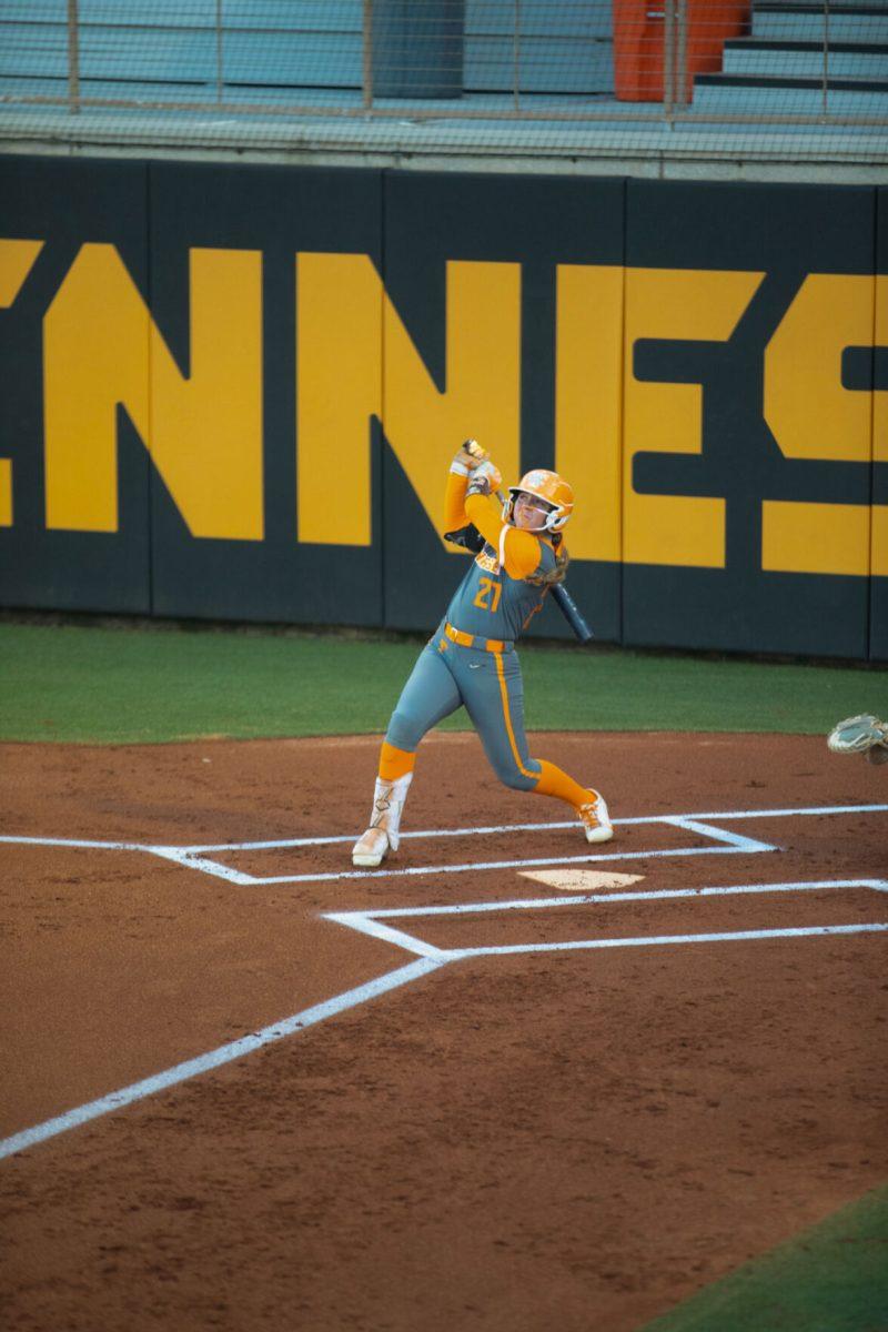 Taelyn Holley (27) swings at a pitch during a game at Sherri Parker Lee Stadium, Oct.10, 2025