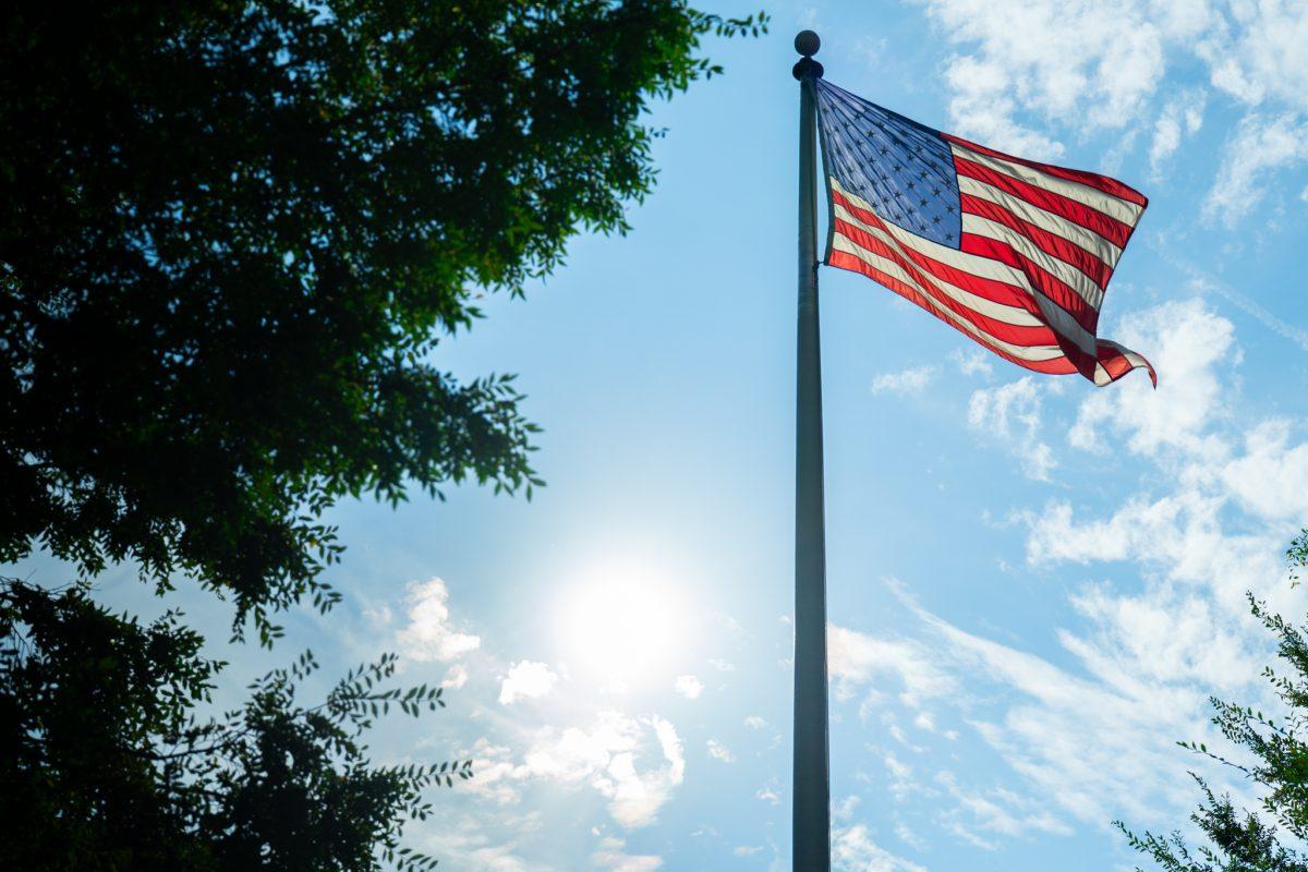 American Flag blowing in the wind outside of CCI, Sep.16, 2025.