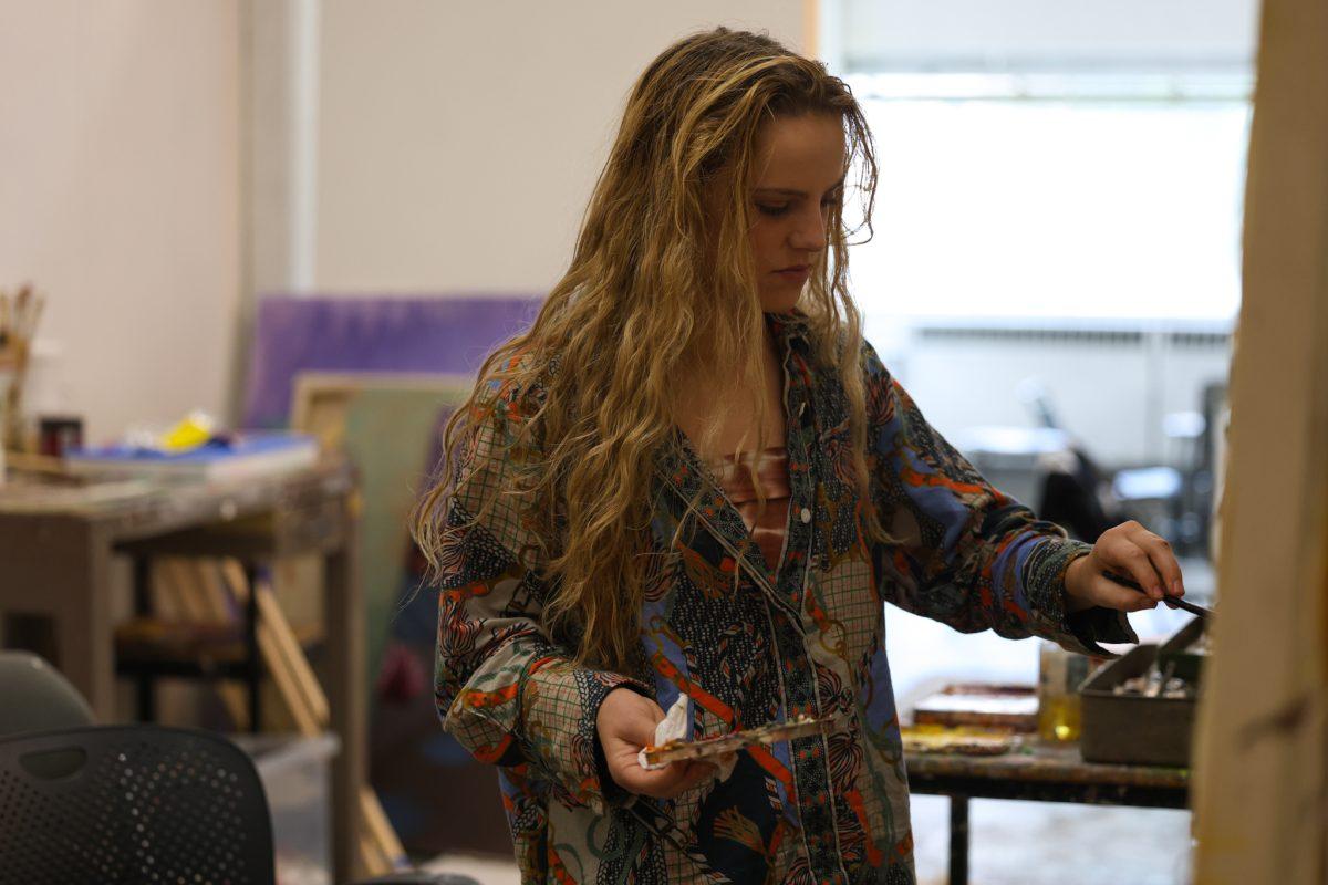 UT student, Anna Babcock, working in a studio in the Arts and Architecture building. Tuesday, Sept. 30, 2025.