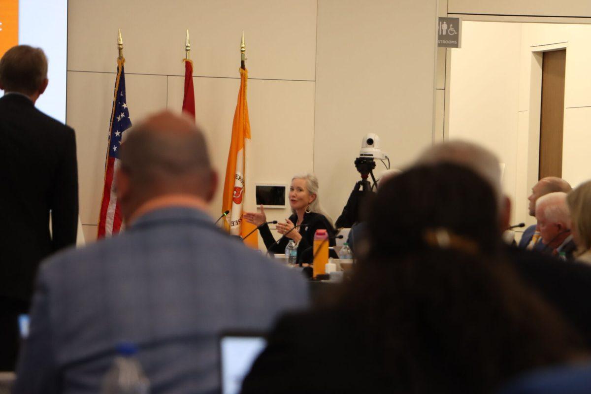 Jamie Woodson, chair of the Education, Research and Service Committee, at the Board of Trustees meeting on Friday, Oct. 24.