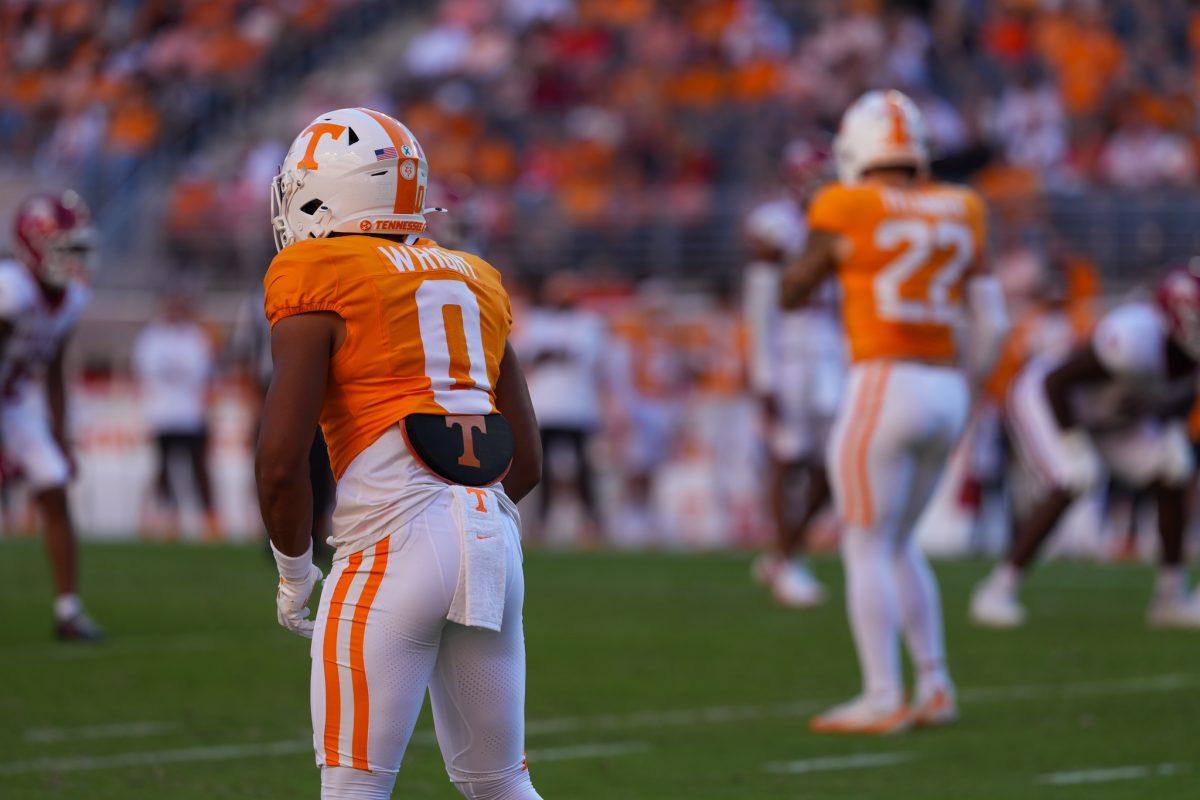 William Wright (0) lines up during a game against Arkansas at Neyland Stadium, Saturday, Oct.11, 2025 