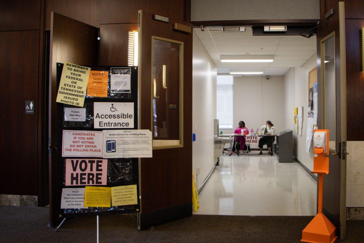 Entrance to the voting room at Baker School, Aug. 26, 2025