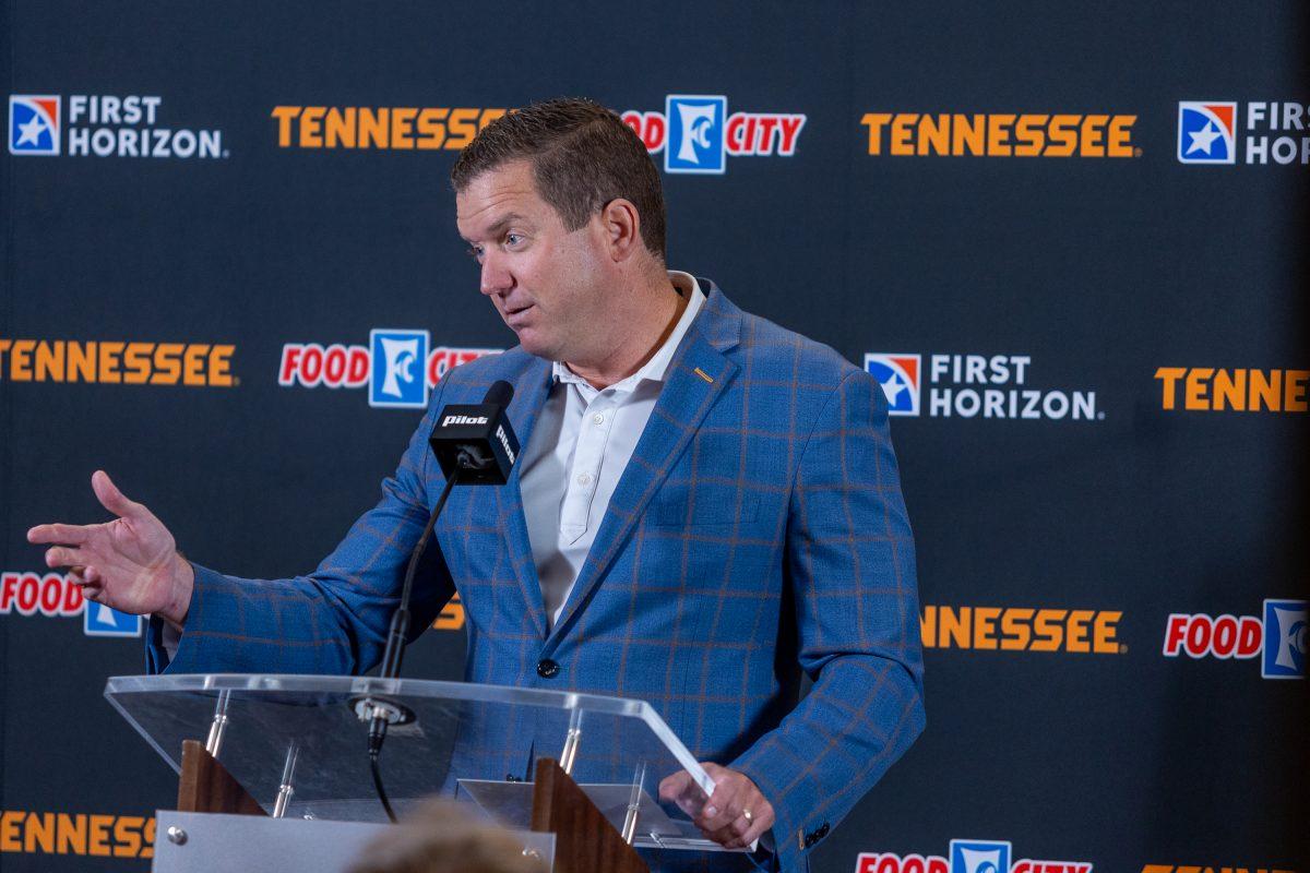 UT athletics director Danny White speaks about a new partnership between Tennessee and Pilot, preserving the name of Neyland Stadium and Shields-Watkins Field. Tuesday, Aug. 13, 2024. 