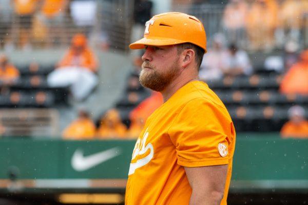 Tennessee third base coach Josh Elander (24) during a game against Auburn at Lindsey Nelson Stadium. Saturday, May 3, 2025.