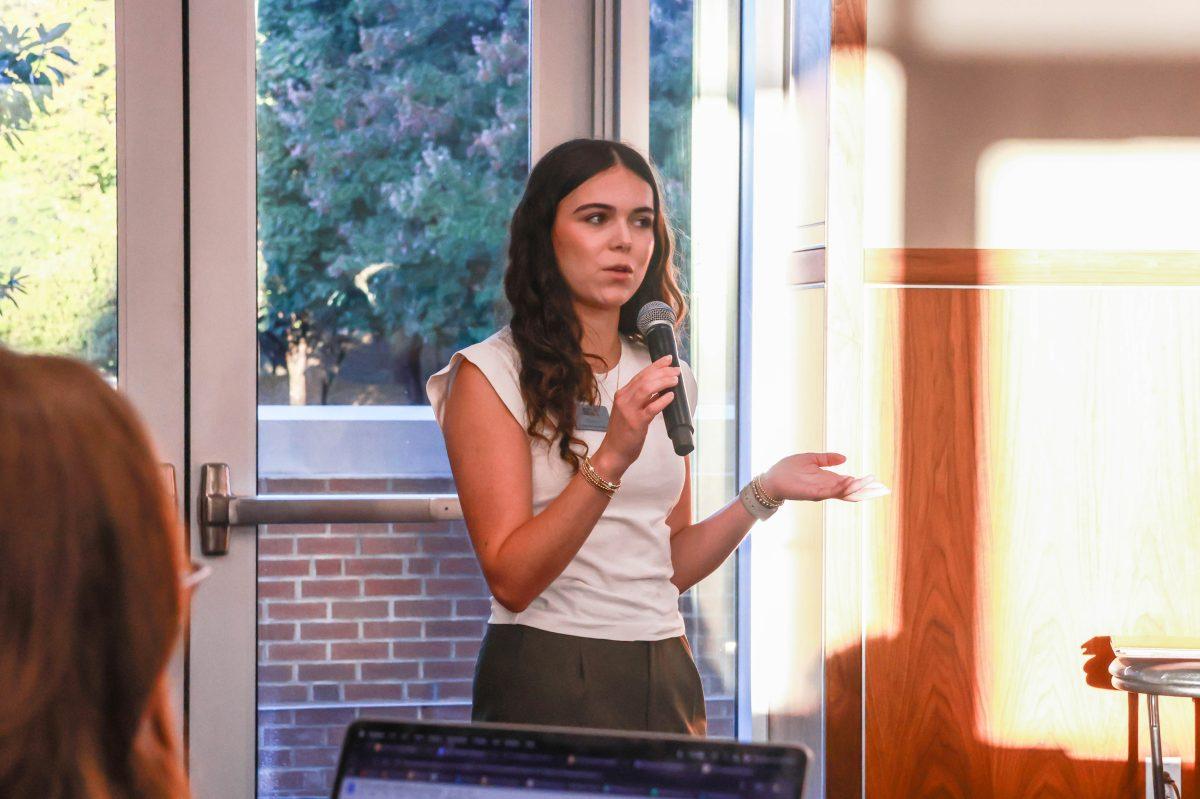 SGA Vice President, Ella Blair, addresses SGA during the council meeting on Tuesday, Oct. 14, 2025.