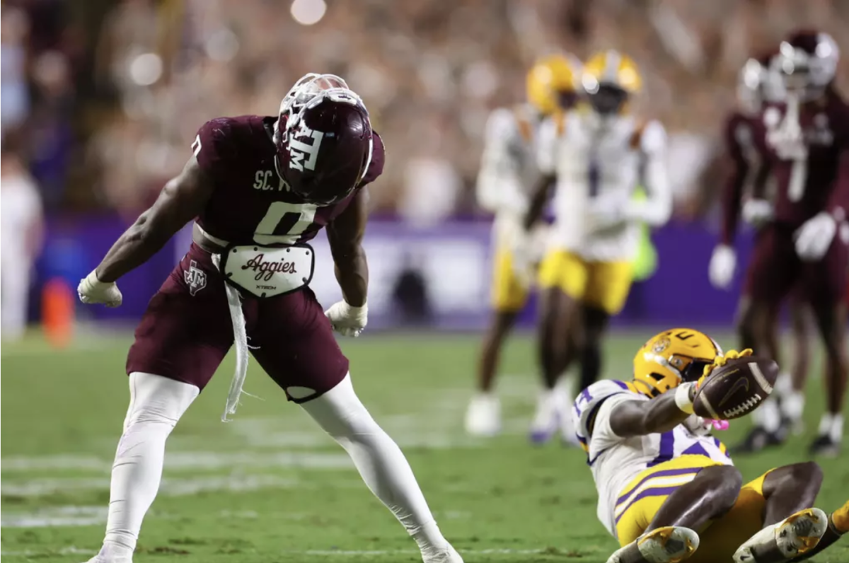 Linebacker Scooby Williams, #0 of the Texas A&amp;M Aggies, during the game between the LSU Tigers and the Texas A&amp;M Aggies at Tiger Stadium in Baton Rouge, Louisiana. Saturday, Oct. 25, 2025.