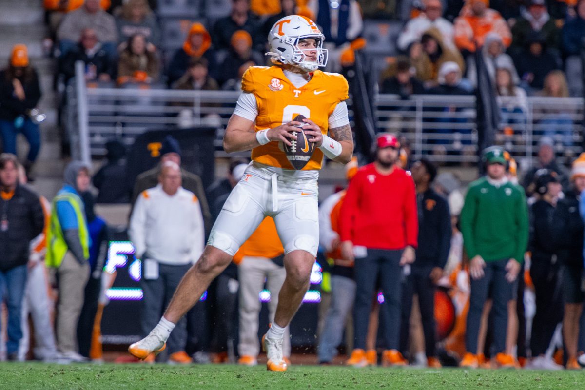 Joey Aguilar (6) passes the ball during a game against Vanderbilt at Neyland Stadium. Saturday, Nov. 29, 2025.