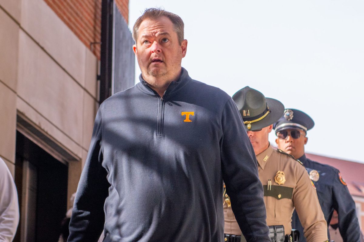 Tennessee head football coach Josh Heupel enters Neyland Stadium for a game against Vanderbilt. Saturday, Nov. 29, 2025.