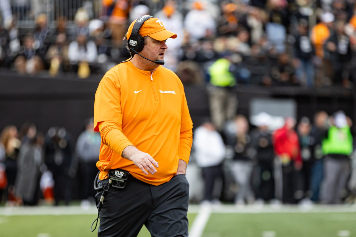 Head coach Josh Heupel returns to the sideline during a game against Vanderbilt at FirstBank Stadium. Saturday, Nov. 30, 2024.