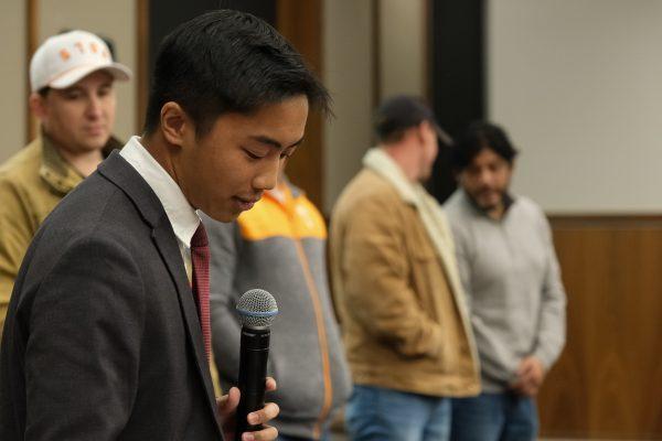 Jed Baso discusses the Veteran Success Center at the SGA meeting, Nov.11, 2025
