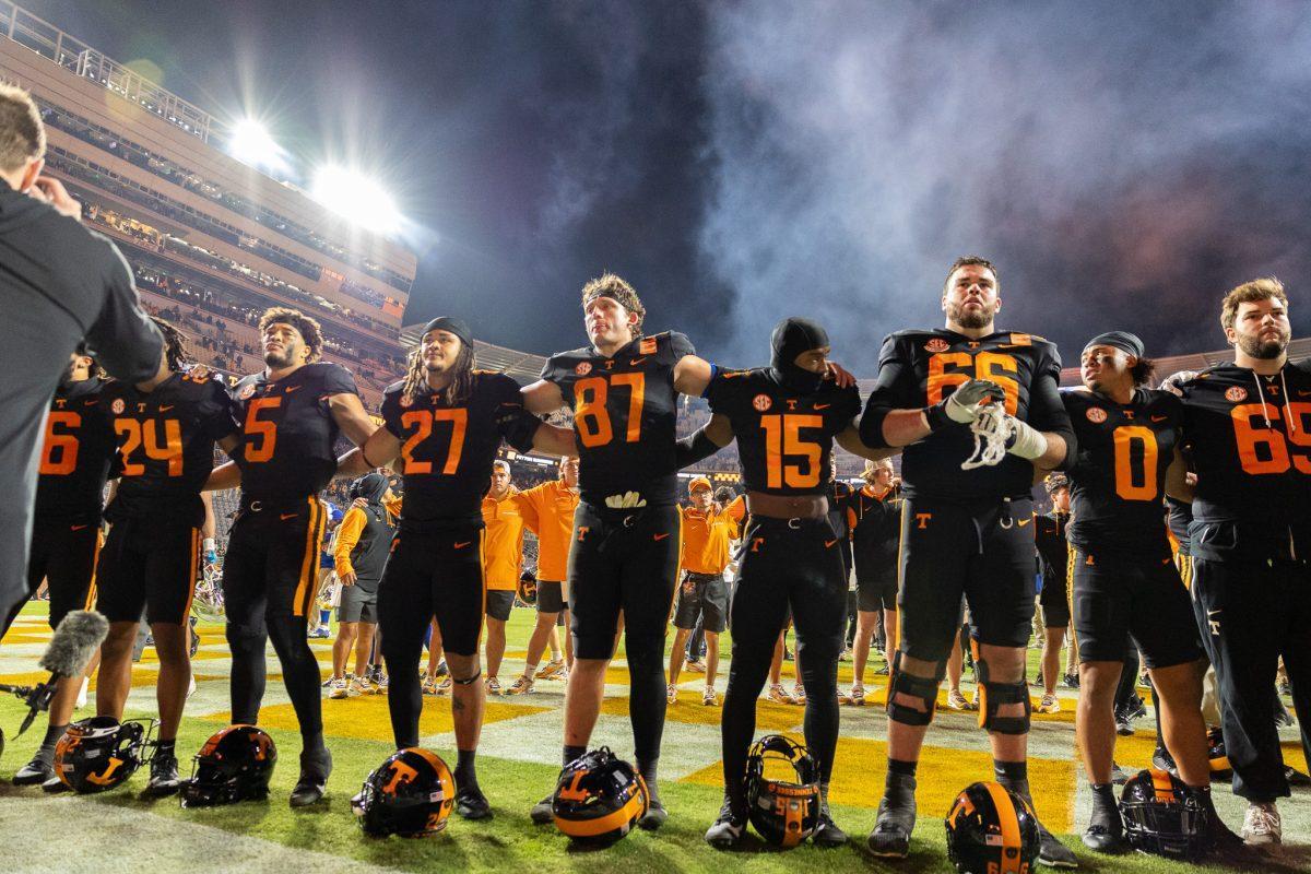 Vols celebrate after a game against Kentucky at Neyland Stadium. Saturday, Nov. 2, 2024