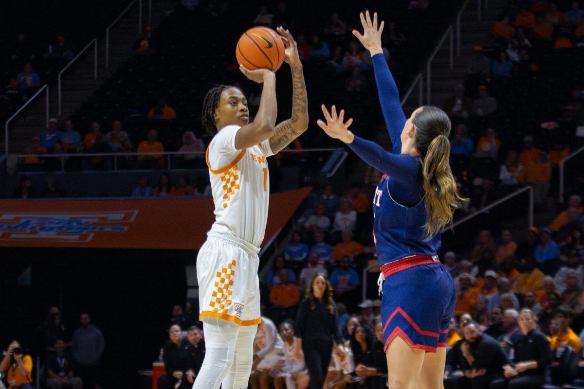 Zee Spearman (11) shoots for three during a game against Belmont at Food City Center. Thursday, Nov. 13, 2025.