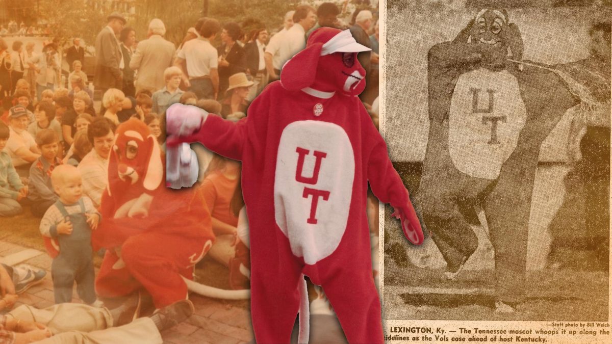 Linda Williams wears the Smokey costume after being first elected female mascot in 1979. 