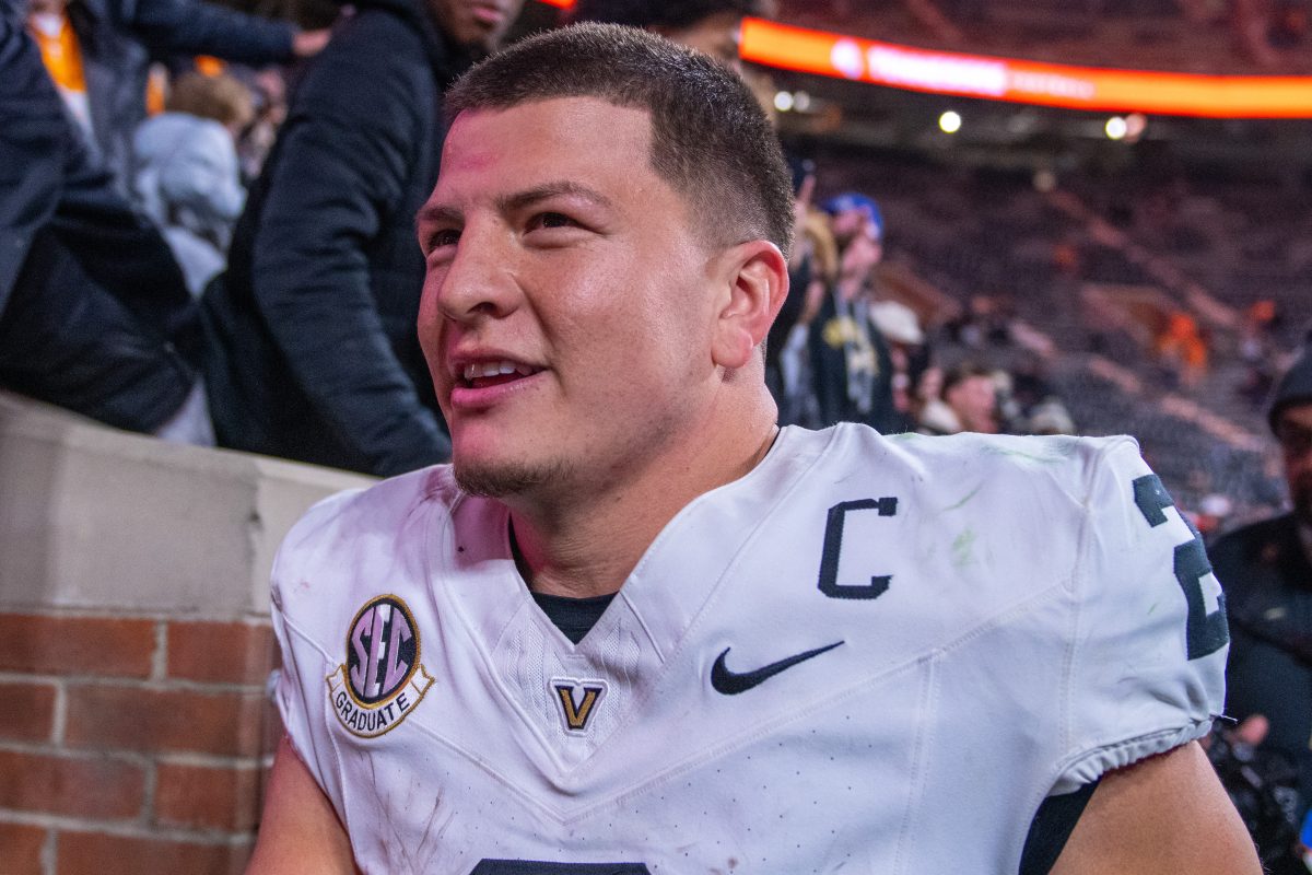 Vanderbilt's Diego Pavia (2) celebrates a victory over Tennessee at Neyland Stadium. Saturday, Nov. 29, 2025.