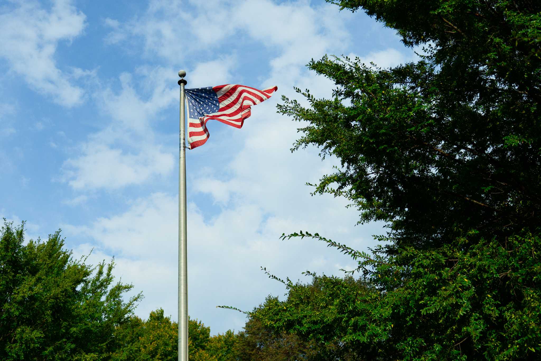 American Flag blowing in the wind outside of CCI, Sep.16, 2025.
