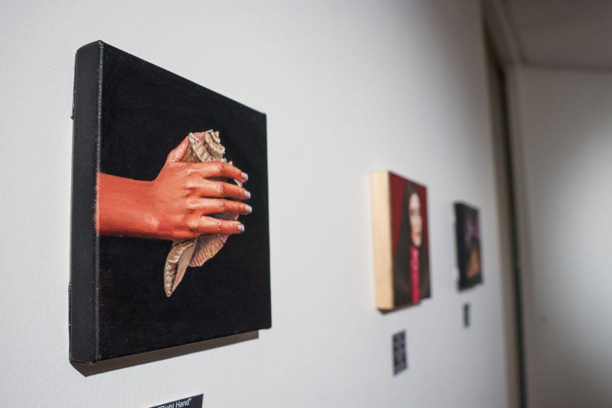 Oil on canvas paintings by Victoria Berger, including the piece "Right Hand", made in 2025. Monday, Nov. 10, 2025.