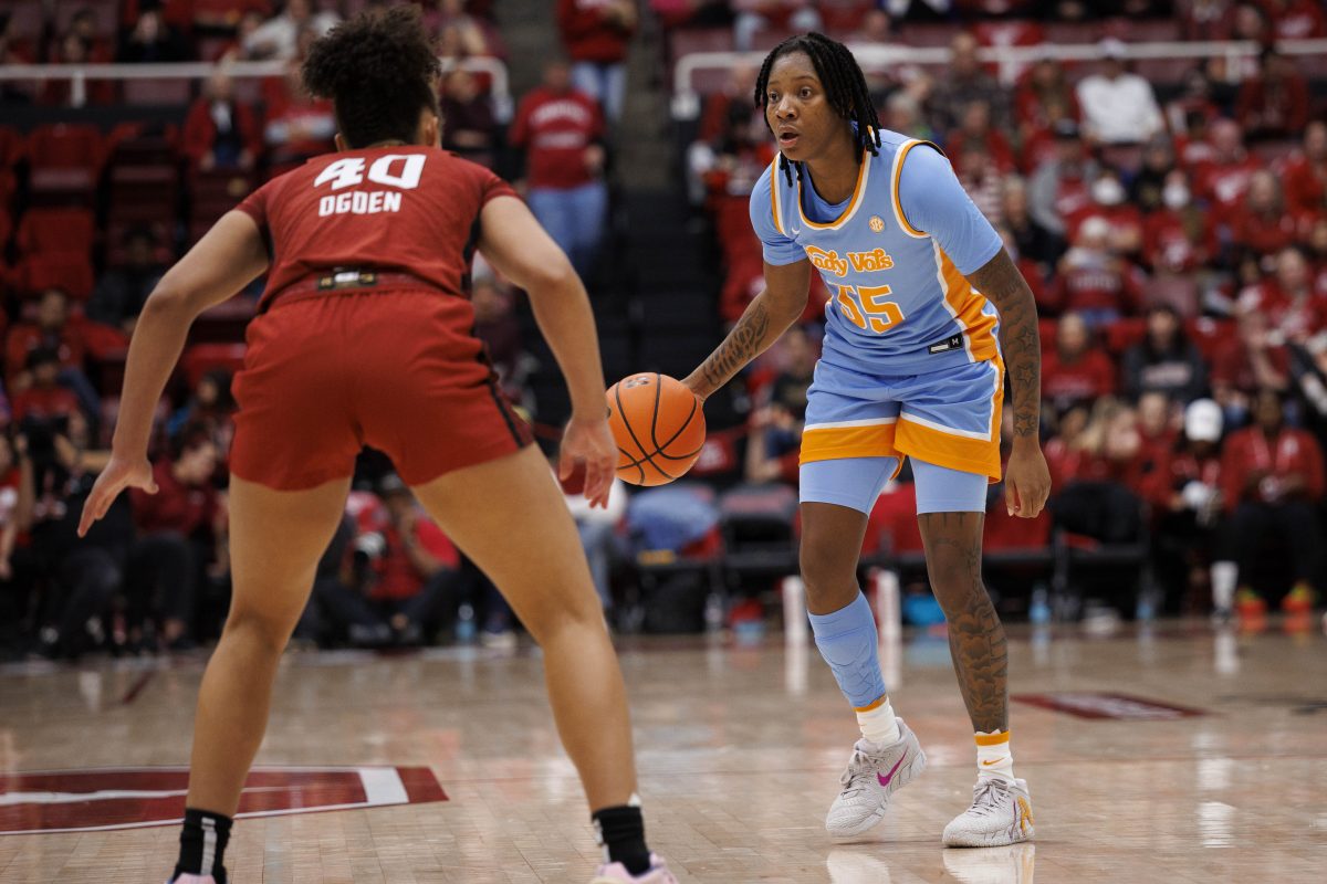 STANFORD, - December 03, 2025 - Guard Talaysia Cooper #55 of the Tennessee Lady Volunteers during the game between the Stanford Cardinal and the Tennessee Lady Volunteers at Maples Pavilion in Stanford, . Photo By Kate Luffman/Tennessee Athletics