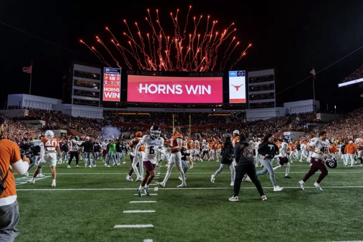 Texas celebrates a win over Texas A&amp;M in Lone Star State Showdown at Darrell K Royal Texas Memorial Stadium. Friday, Nov. 28, 2025. Courtesy of Texas Athletics