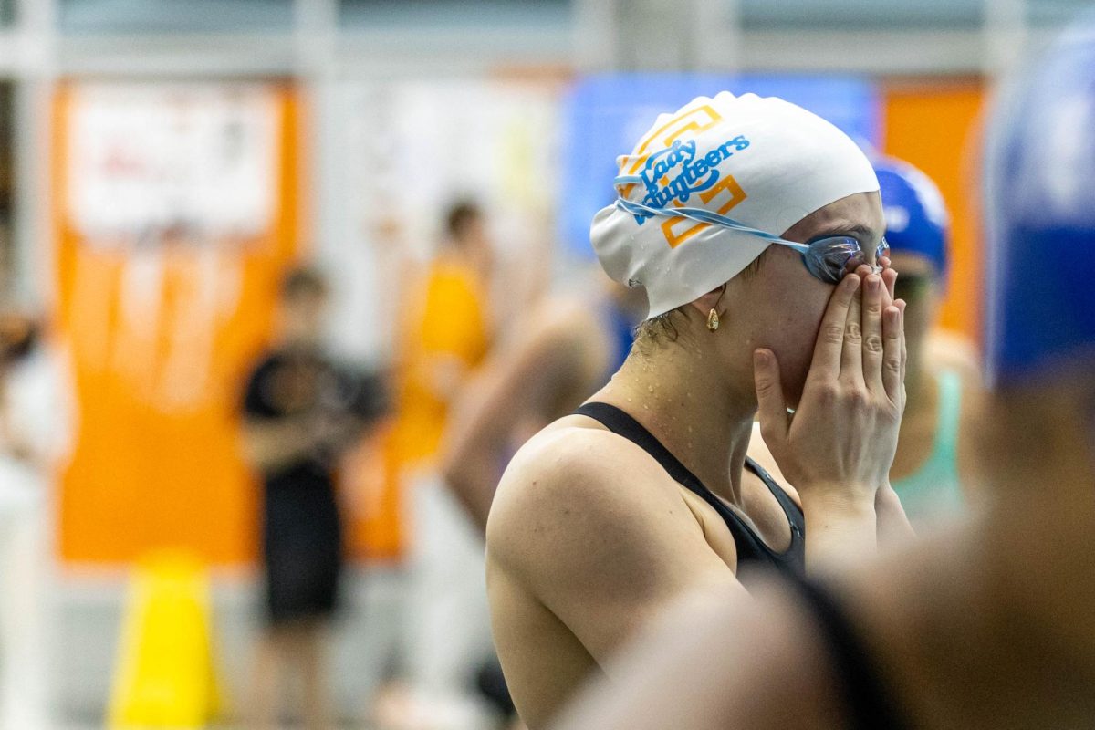 A Lady Vols swimmer prepares for an event at the Intercollegiate Aquatic Center. Friday, January 30th, 2026.