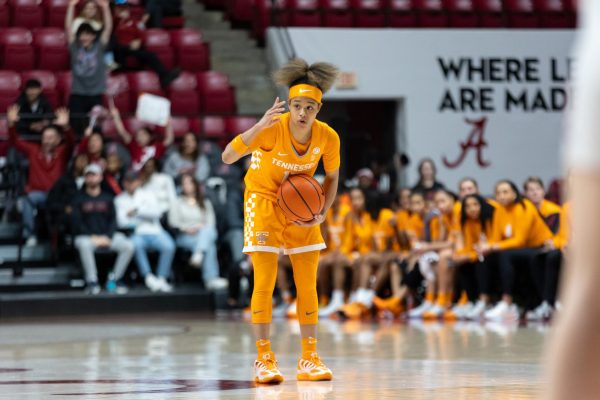 Mia Pauldo (13) directs her team during a game against Alabama at Coleman Coliseum. Sunday, Jan,. 18, 2026.