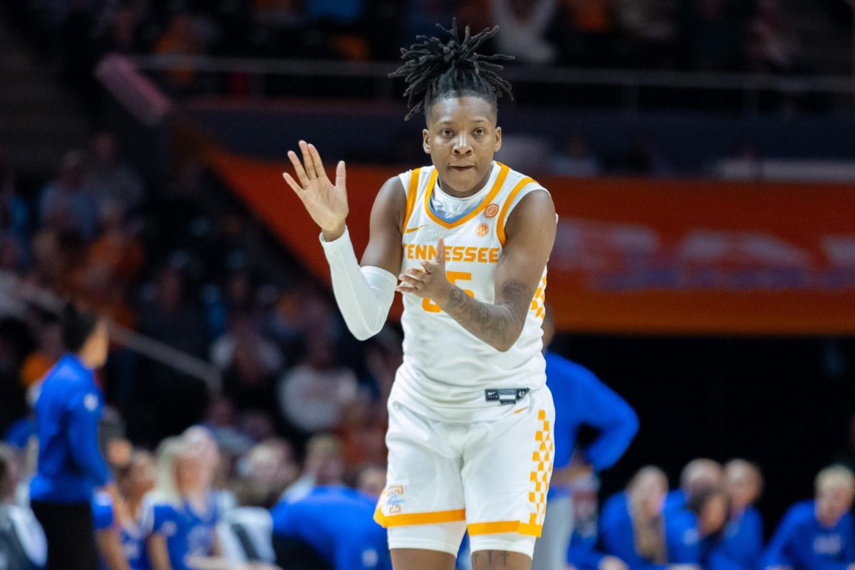 Talaysia Cooper (55) celebrates during a game against Kentucky at Food City Center. Thursday, Jan. 22, 2026.