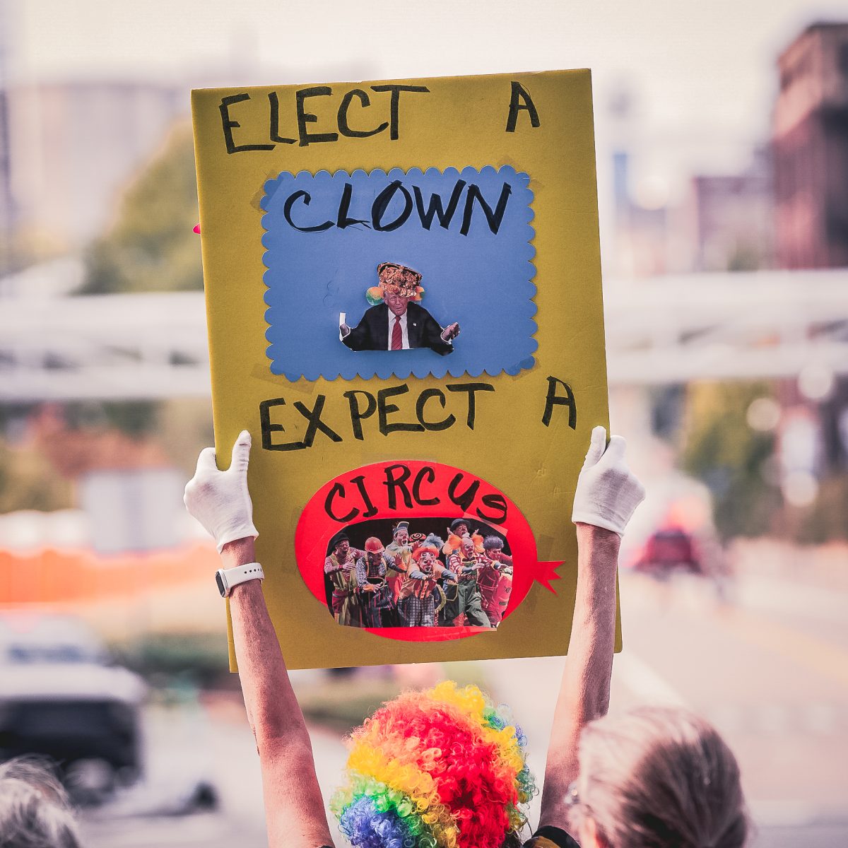Protesters in downtown Knoxville during the No Kings Protest. Oct. 18, 2025.