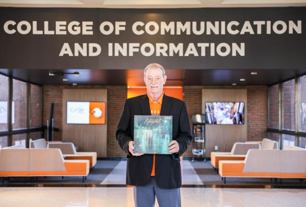 1982 broadcasting student Troy Davis, one of the founders of WUTK, in the College of Communication and Information building.