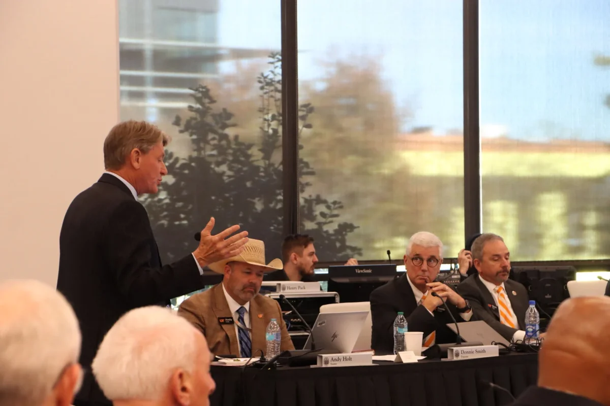 President Randy Boyd addresses the Board of Trustees on Friday, Oct. 24.