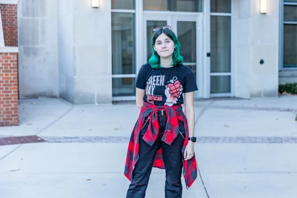 Junior anthropology student, Emrys Peterson, outside Strong Hall. Monday, Nov. 17, 2025.