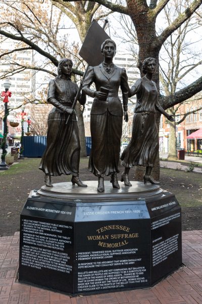 The Tennessee Woman Suffrage Memorial in Market Square in Downtown Knoxville. Thursday, Jan. 8, 2026.