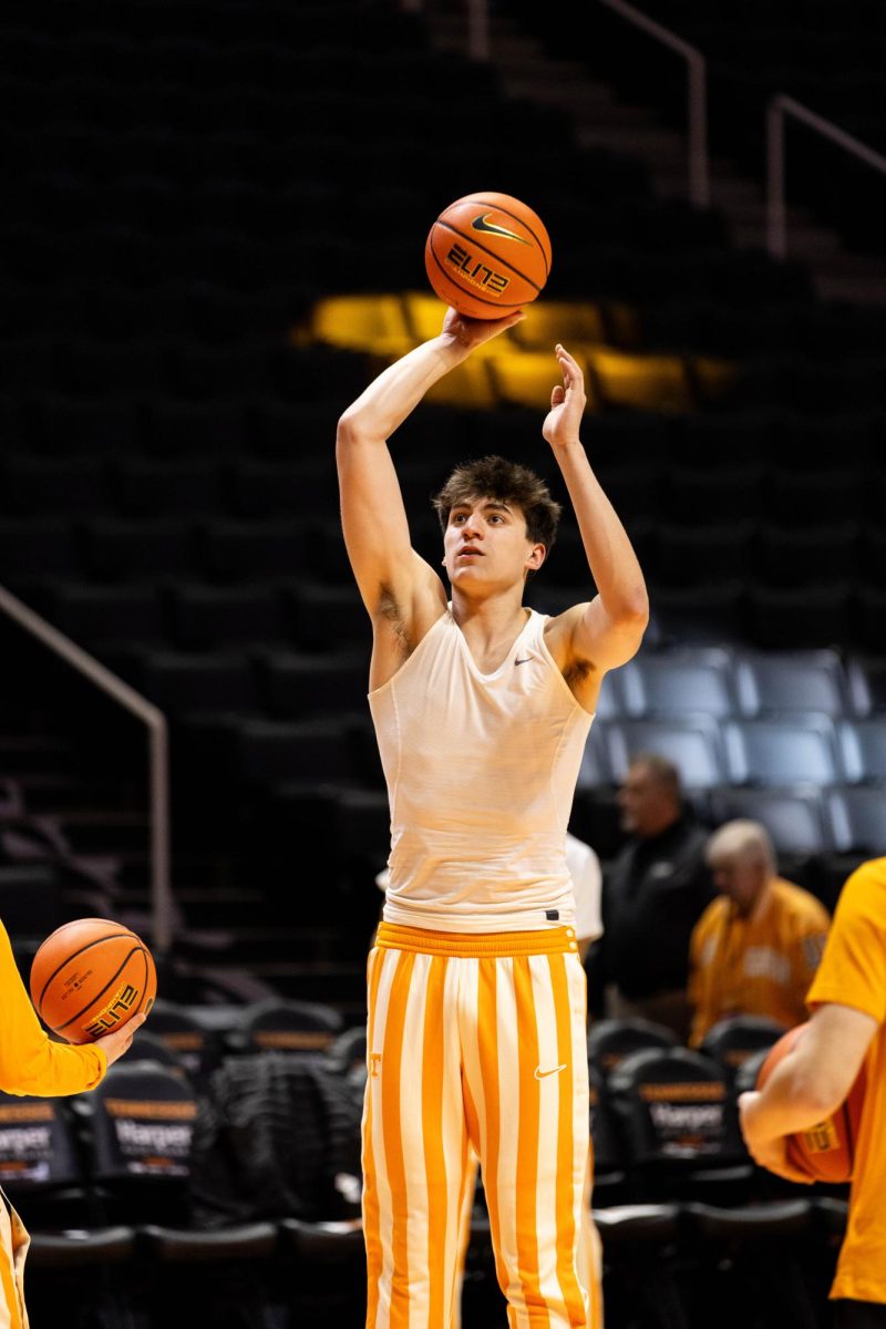 J.P. Estrella (13) warms up before a game against Ole Miss at Food City Center. Tuesday, Feb. 3, 2026.