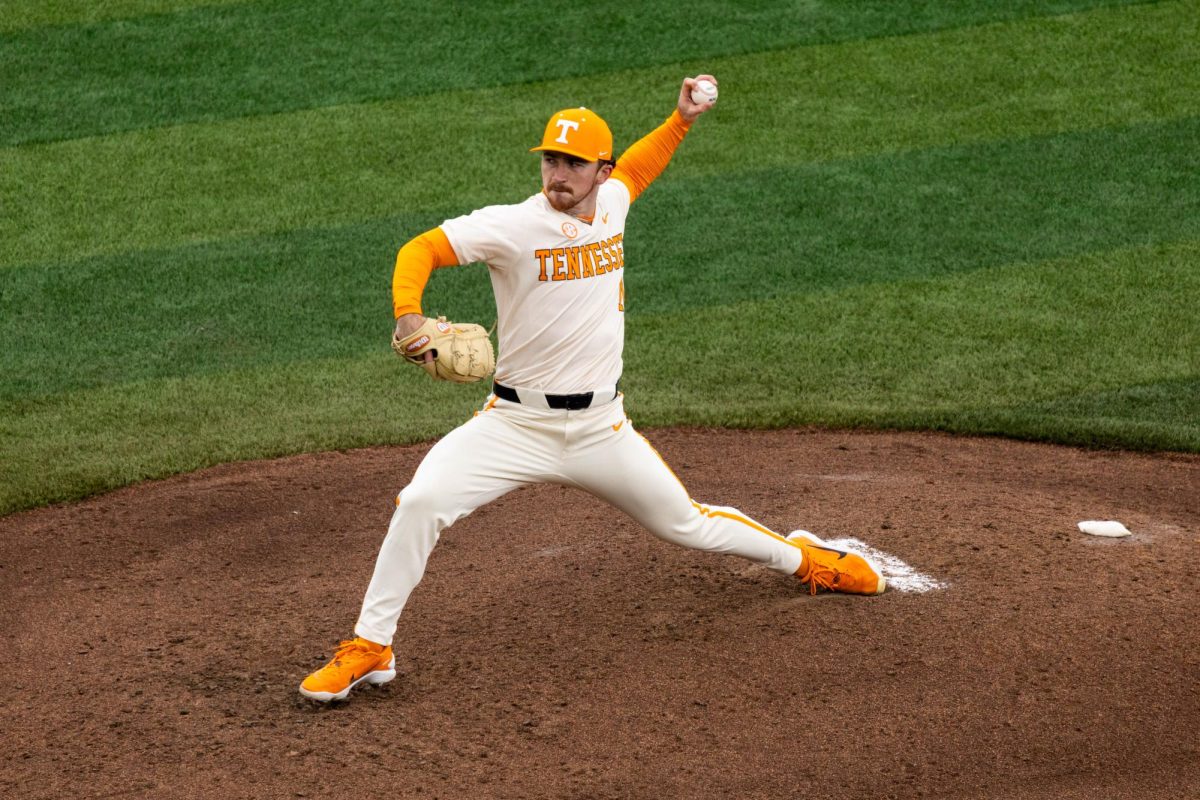 Evan Blanco (11) throws a pitch in a game against Kent State at Lindsey Nelson Stadium. Sunday, Feb. 22nd, 2026.