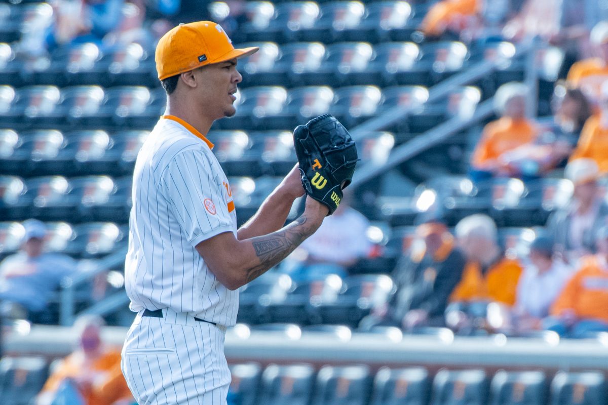 Blaine Brown (1) pitches during a game against UNC Asheville at Lindsey Nelson Stadium. Tuesday, Feb. 17, 2026.