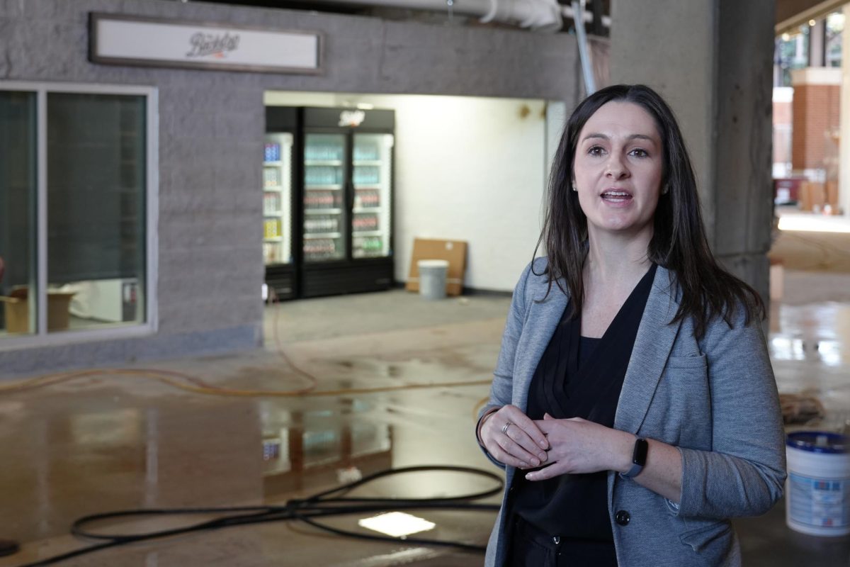 Tennessee deputy athletics director Alicia Longworth explains Lindsey Nelson Stadium renovations to media members. Wednesday, Feb. 12, 2026.
