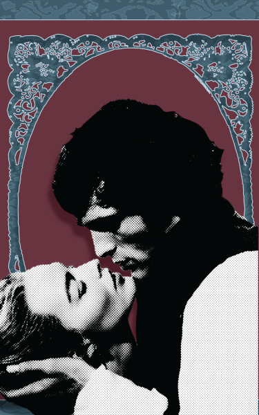Heathcliff and Catherine, played by Jacob Elordi and Margot Robbie, embracing. 