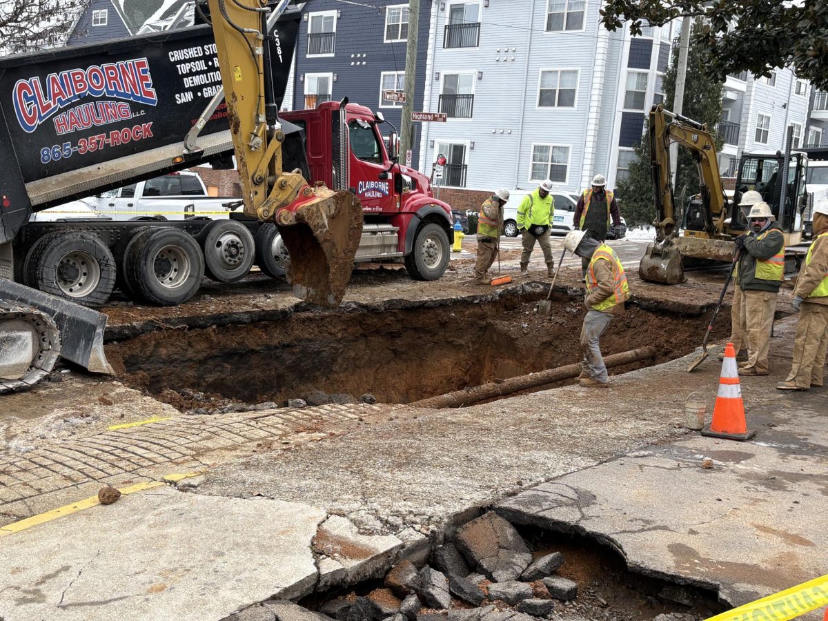 KUB crews work to repair a water main that broke early Monday morning, Feb. 2, 2026. 