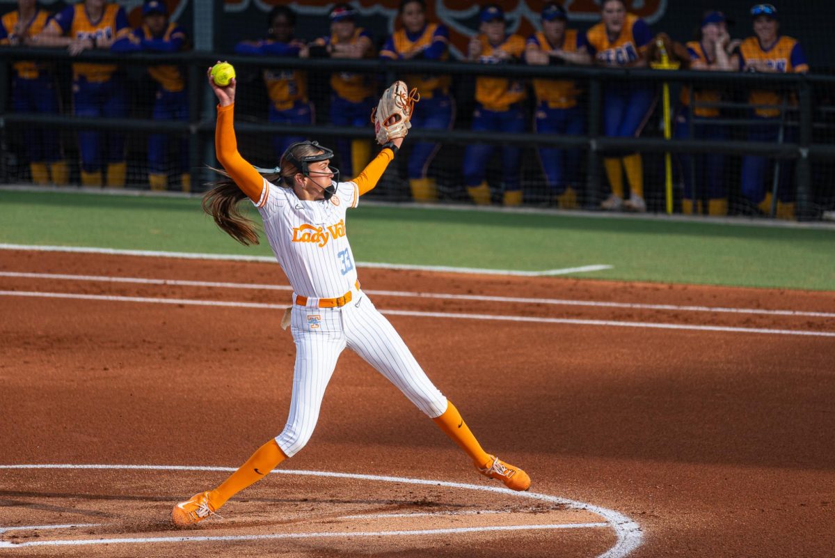 Erin Nuwer (33) pitches during a game against Tennessee Tech at Sherri Parker Lee Stadium. Tuesday, March 24, 2026.