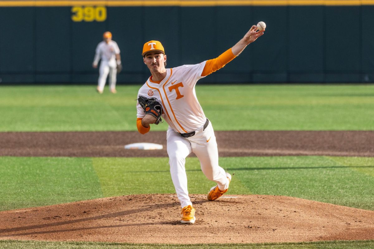 Taylor Tracey (29) throws a pitch in a game against USC Upstate at Lindsey Nelson Stadium, Tuesday, March 24, 2026.