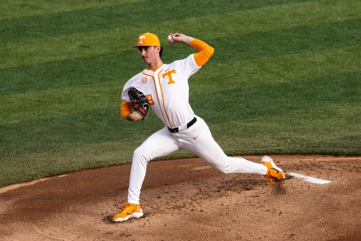 Taylor Tracey (29) throws a pitch in a game against USC Upstate at Lindsey Nelson Stadium, Tuesday, March 24, 2026.