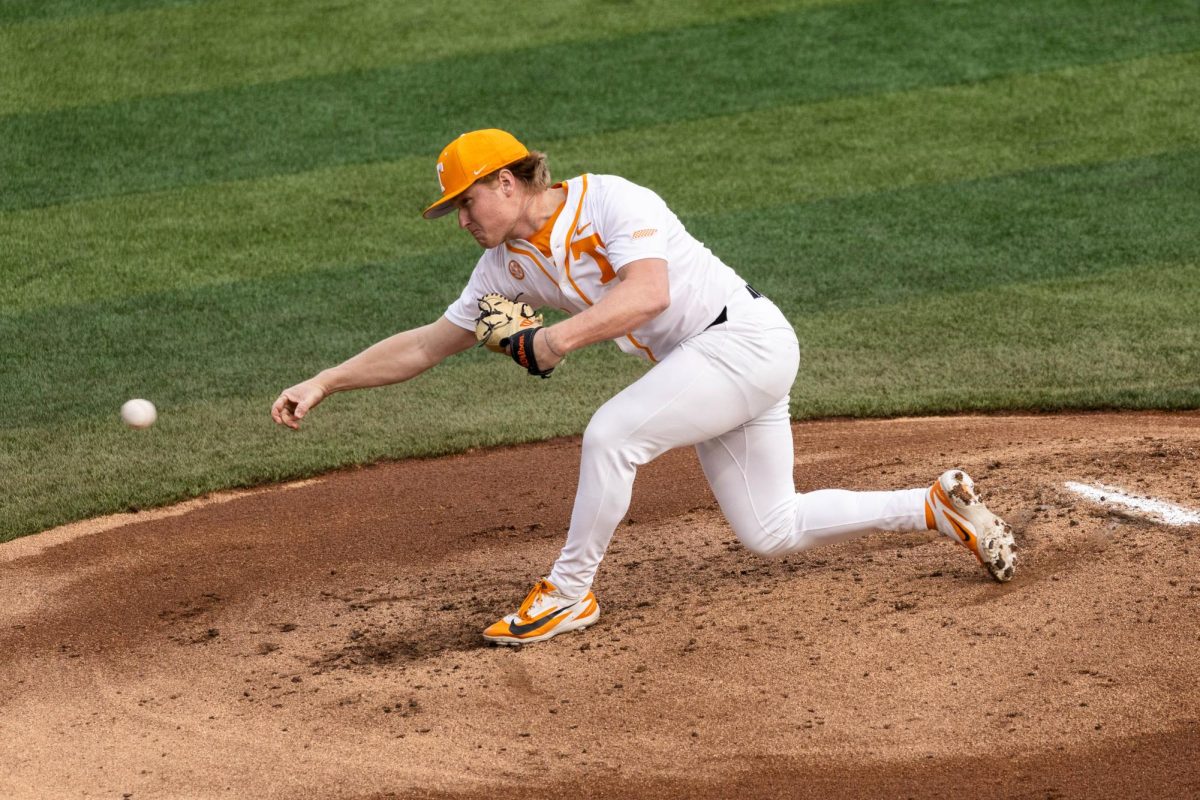 Brady Frederick (6) throws a pitch in a game against USC Upstate at Lindsey Nelson Stadium, Tuesday, March 24, 2026.