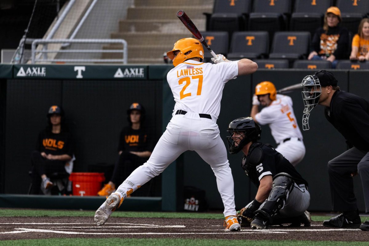 Stone Lawless (27) at bat in a game against USC Upstate, Tuesday, March 24, 2026.