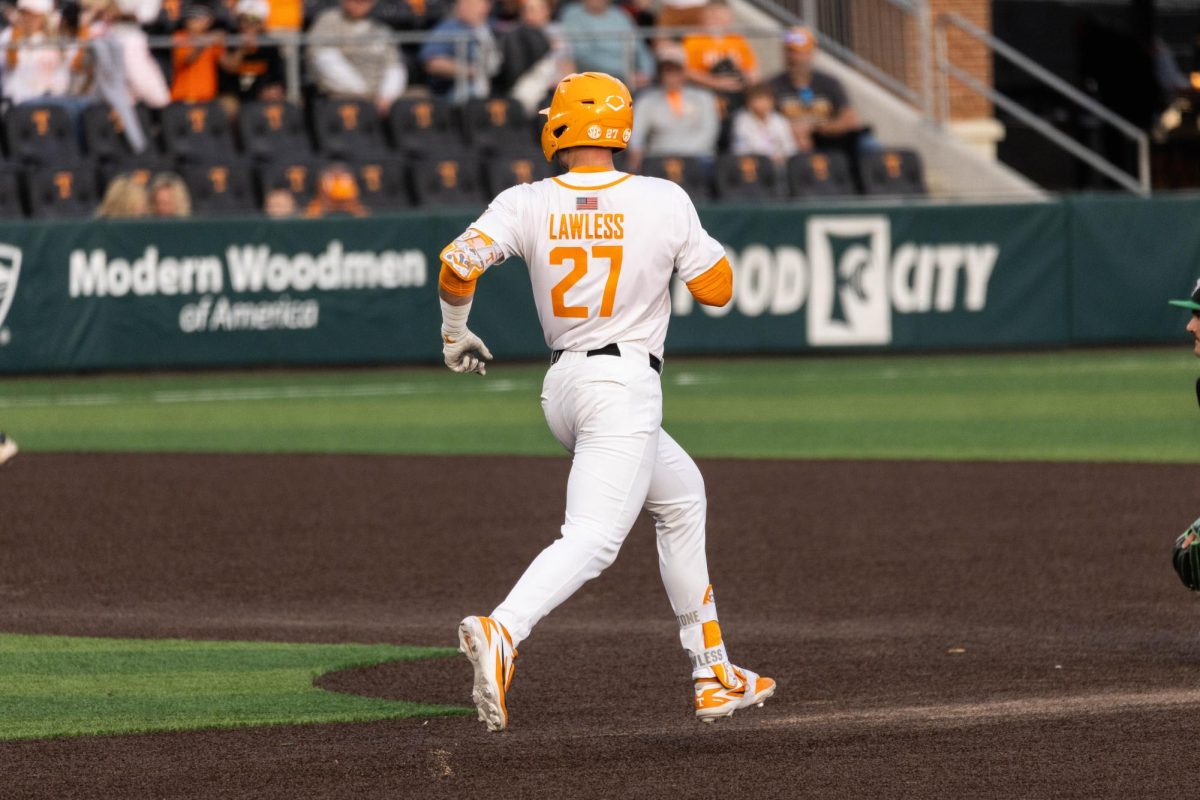 Stone Lawless (27) runs to second base in a game against USC Upstate, Tuesday, March 24, 2026.