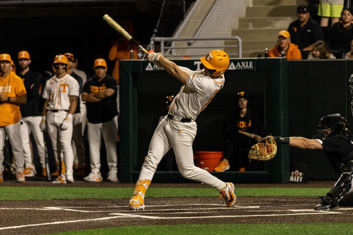 Blake Grimmer (14) hits a walk-off home run in a game against USC Upstate at Lindsey Nelson Stadium, Tuesday, March 24, 2026.