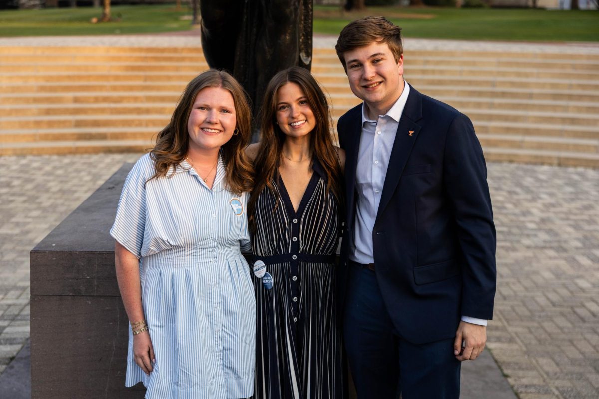 SGA 2026-2027 (left to right) Student Body Vice President Anna Beth Thompson, Student Body President Caroline Marcus, and Student Body Speaker of the Senate Cade Simmons.