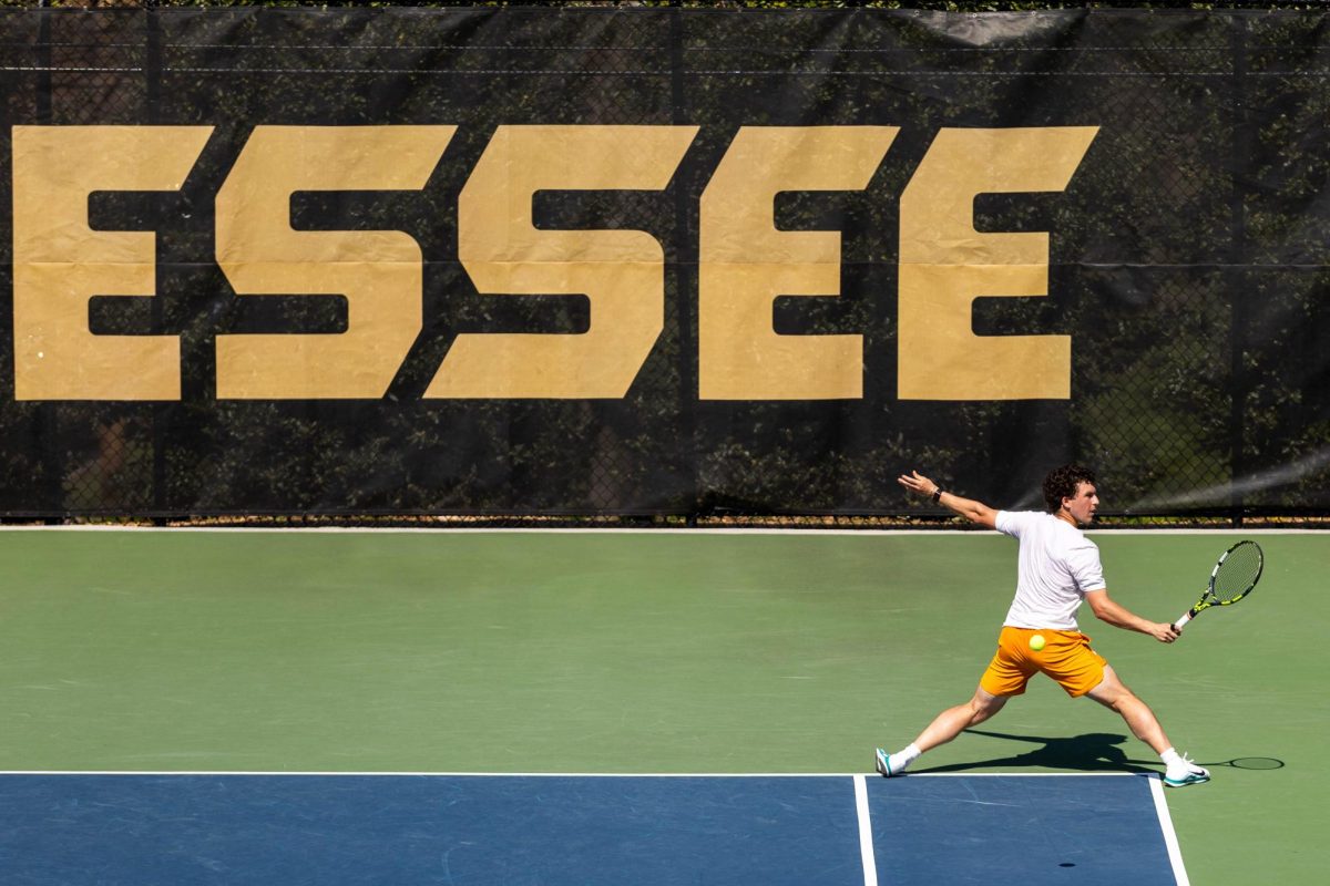 Alejandro Moreno prepares to backhand the ball in a singles match against Florida at Barksdale Stadium, Sunday, March 22, 2026.