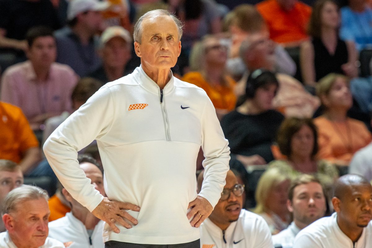 Tennessee basketball head coach Rick Barnes during a game against Vanderbilt at Food City Center. Saturday, March 7, 2026.