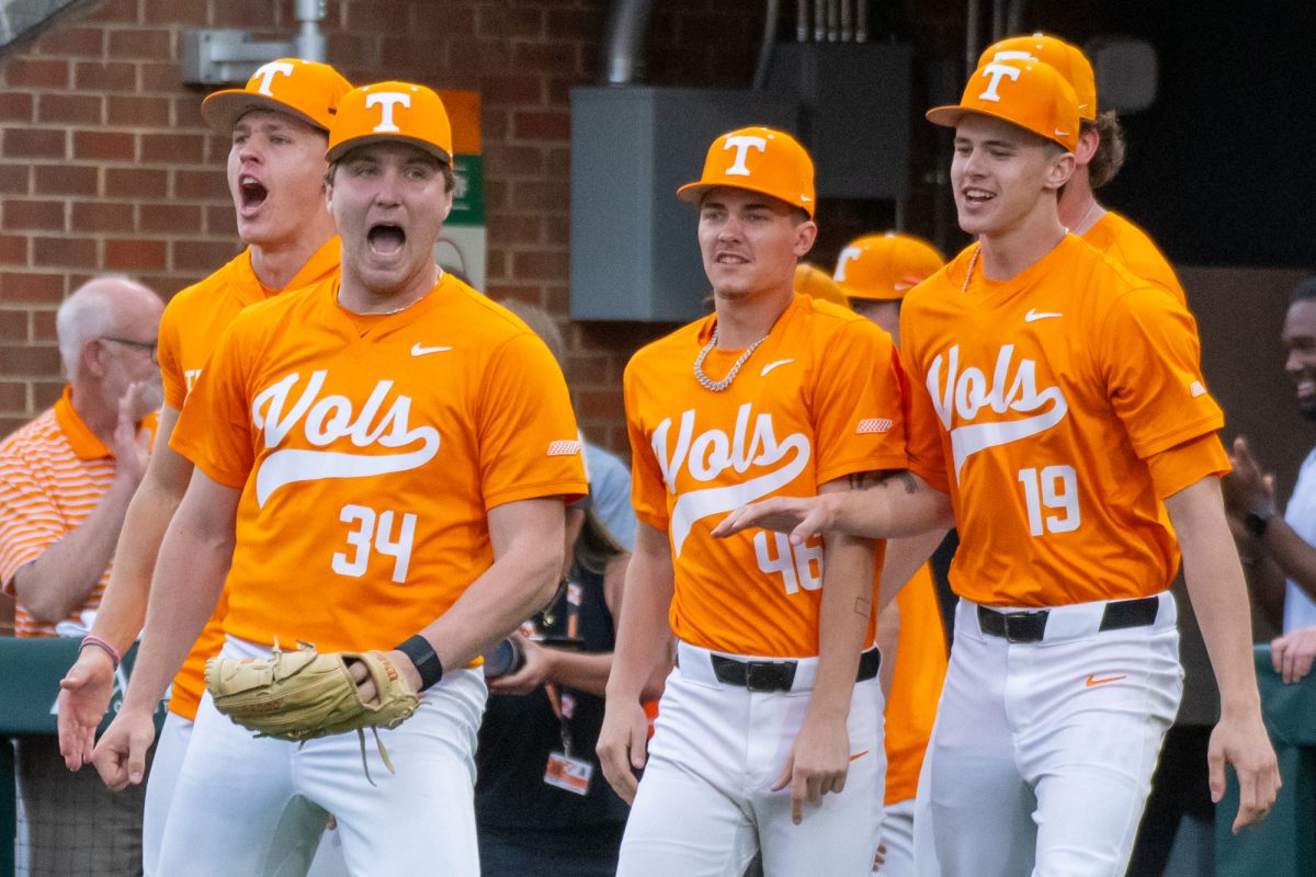 Tennessee baseball celebrates a win over Wright State at Lindsey Nelson Stadium. Saturday, March 7, 2026.