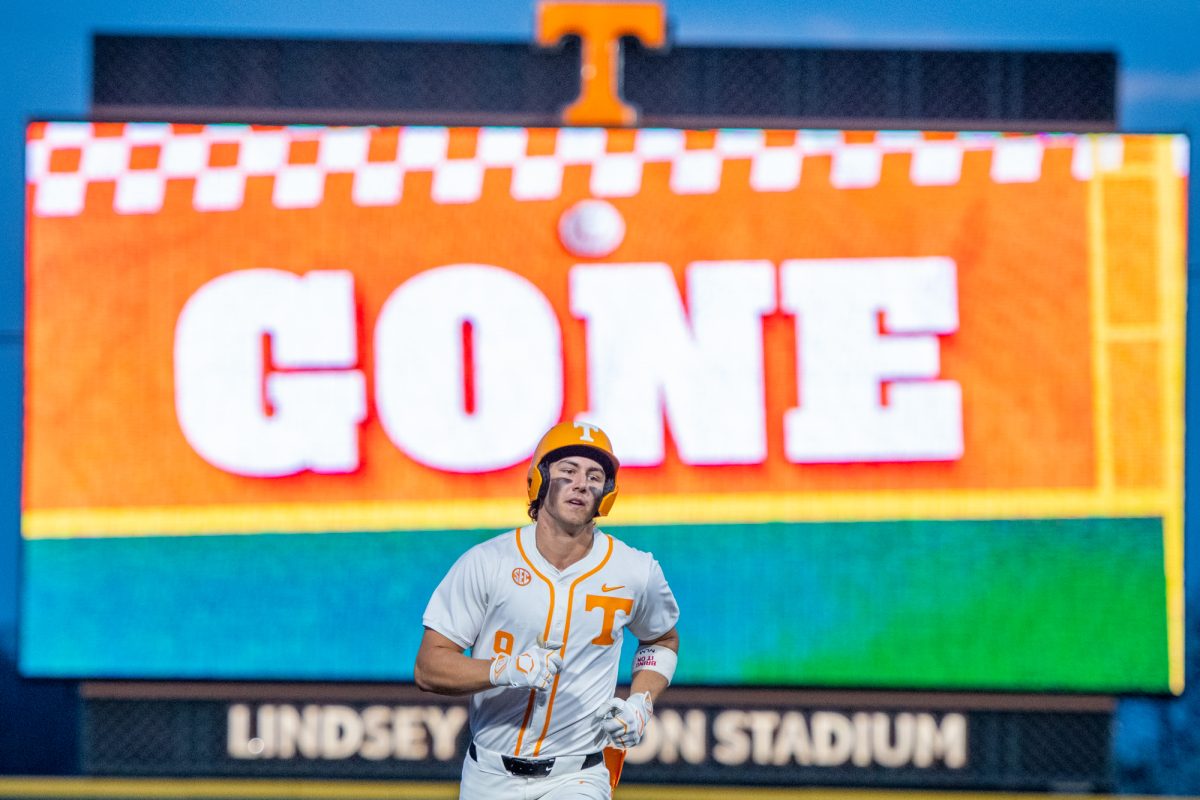 Henry Ford (9) rounds the bases after hitting a home run during a game against Tennessee Tech at Lindsey Nelson Stadium. Tuesday, March 10, 2026.