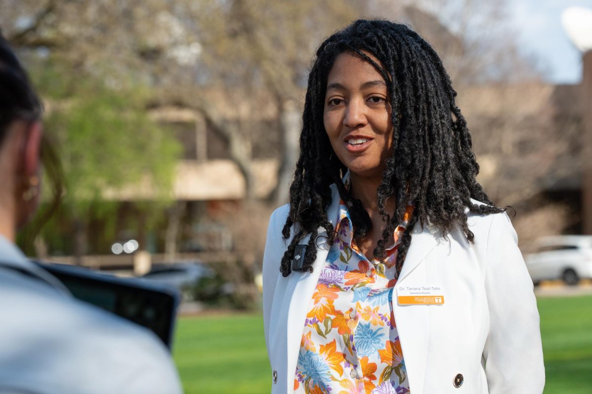 Executive Director of Parking and Transportation Tamara Teal-Tate discussing UT's new partnership with Uber.